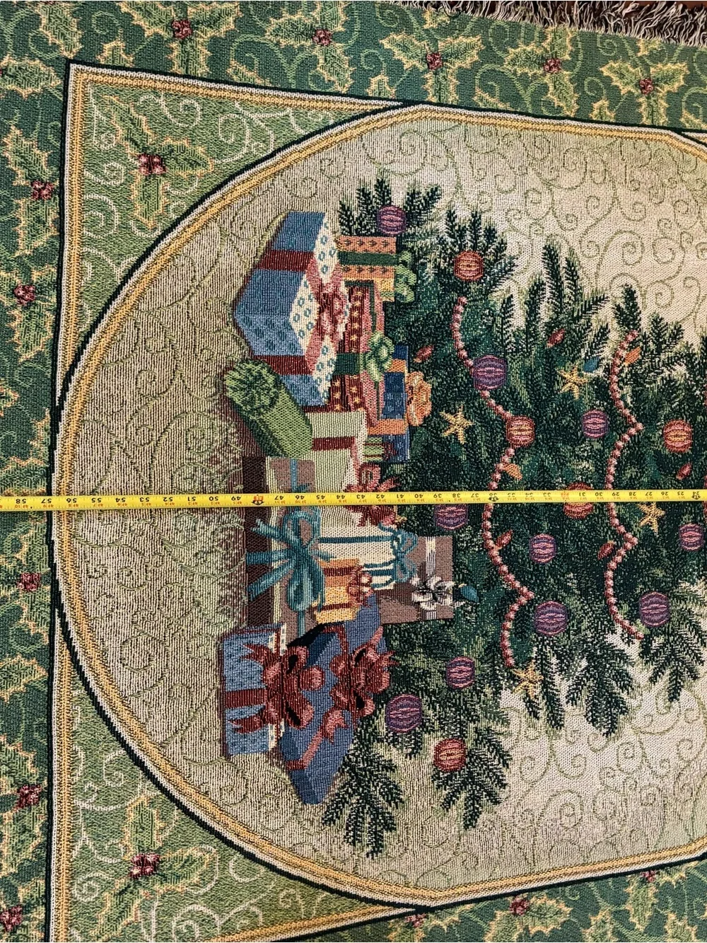 Vtg Woven Tapestry Throw Blanket Christmas Tree Winter Holiday Fringe